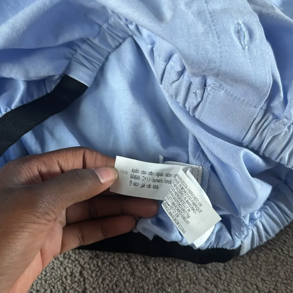 Zara Sky Blue Collared Cropped Button Down Shirt SIZE M - Image 6