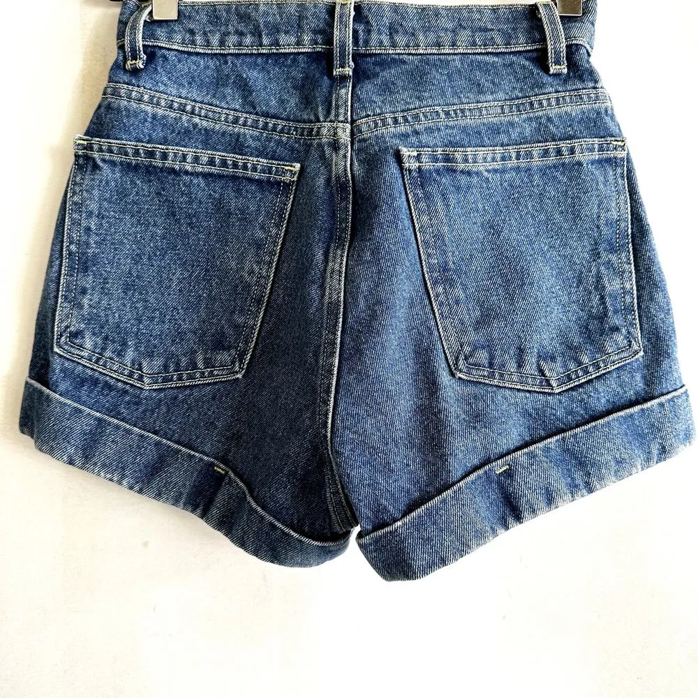American Apparel Jean Shorts Dark Wash Indigo High Rise Cuffed Hem Denim 25 - Image 7