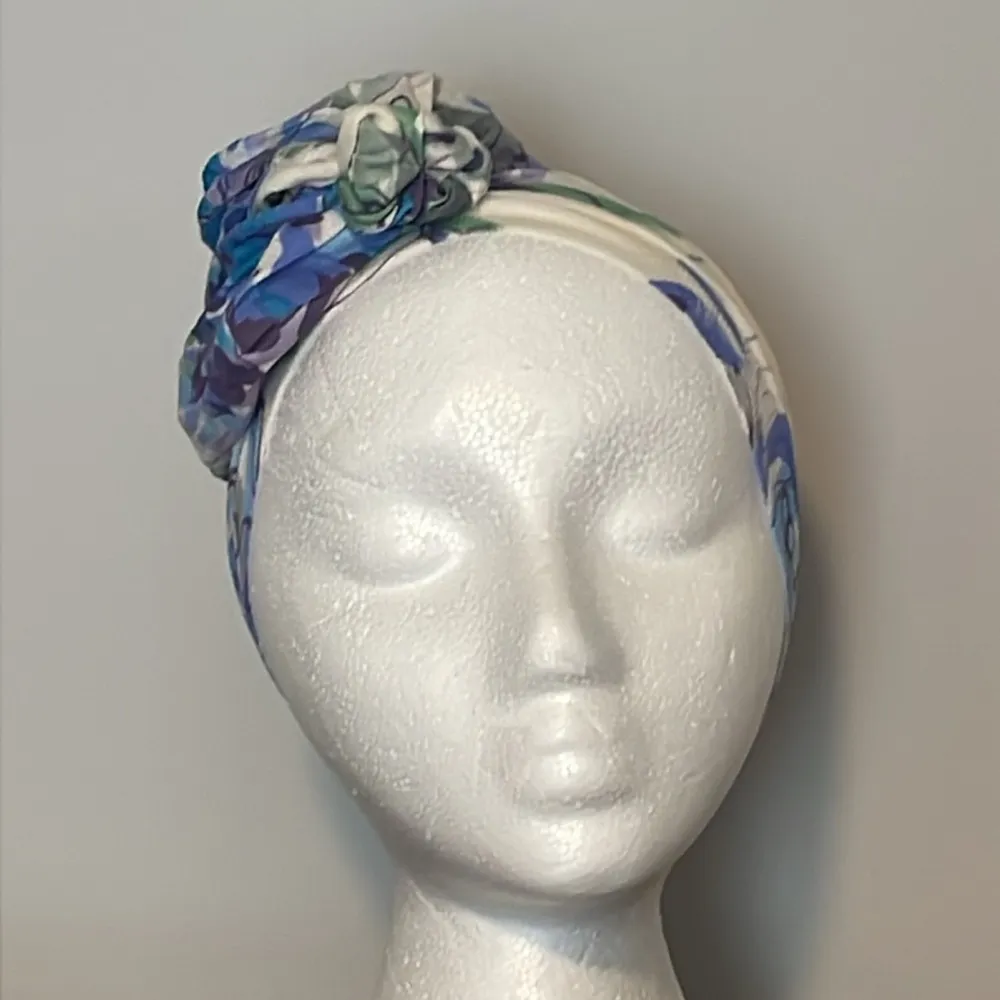 Scunci turban Head wrap luxury hair accessories Cream Blue Printed New 1 Piece - Image 9