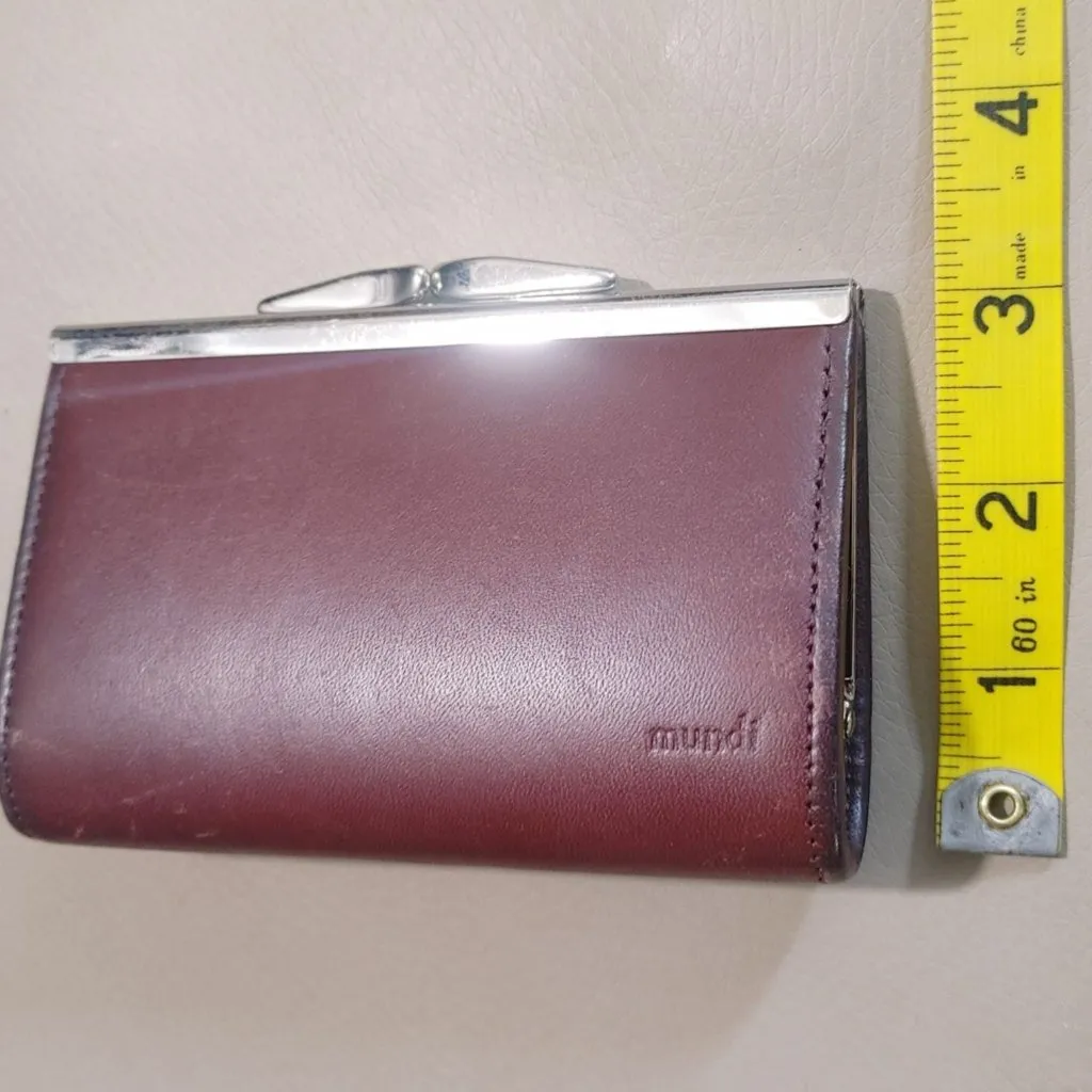 Mundi Wallet Genuine Leather Vintage Coin Purse Metal Clasp Burgundy 5 by 3 - Image 5