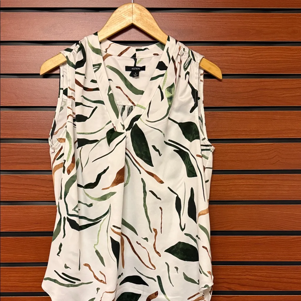 Alfani White Top with Green and Brown Patterns - Image 3