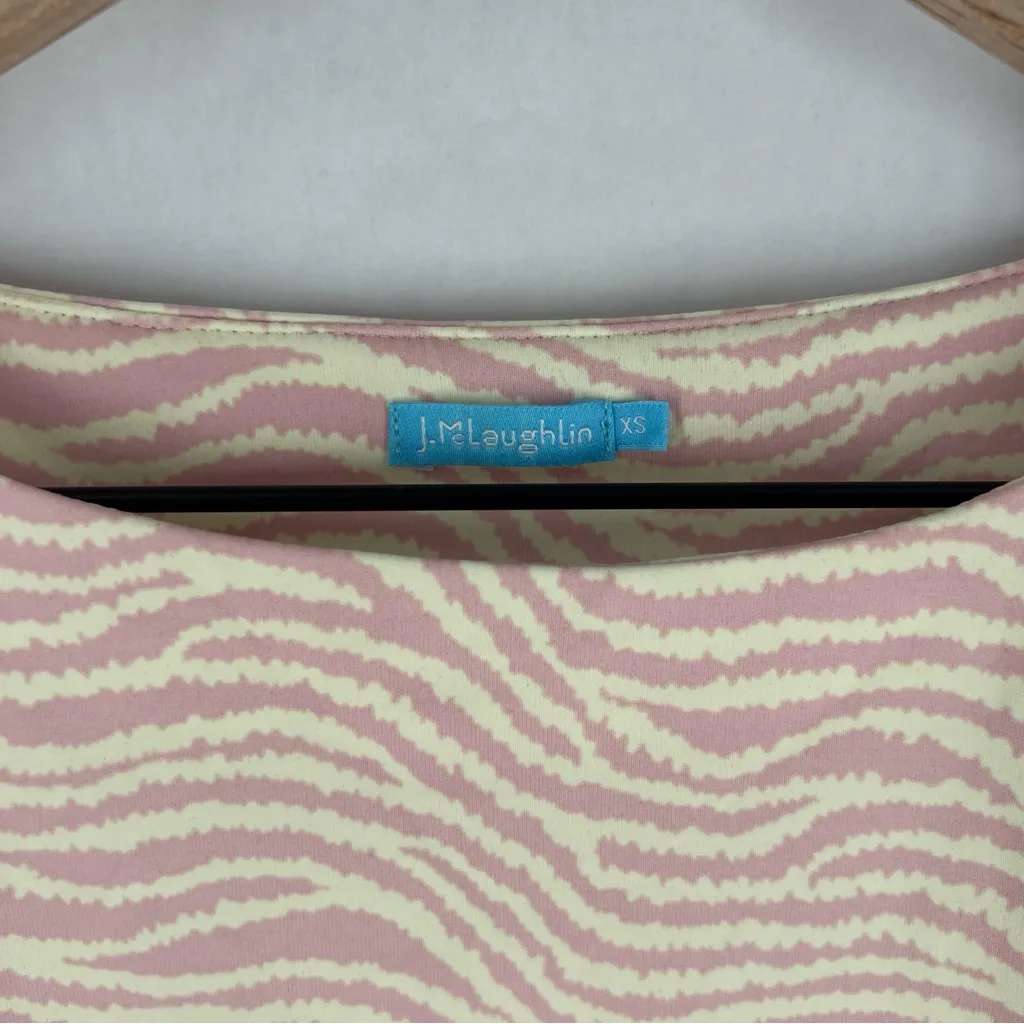 J. McLaughlin Pink Cream Printer Catalina Cloth 3/4 Sleeve Gathered Sheath Dress - Image 2