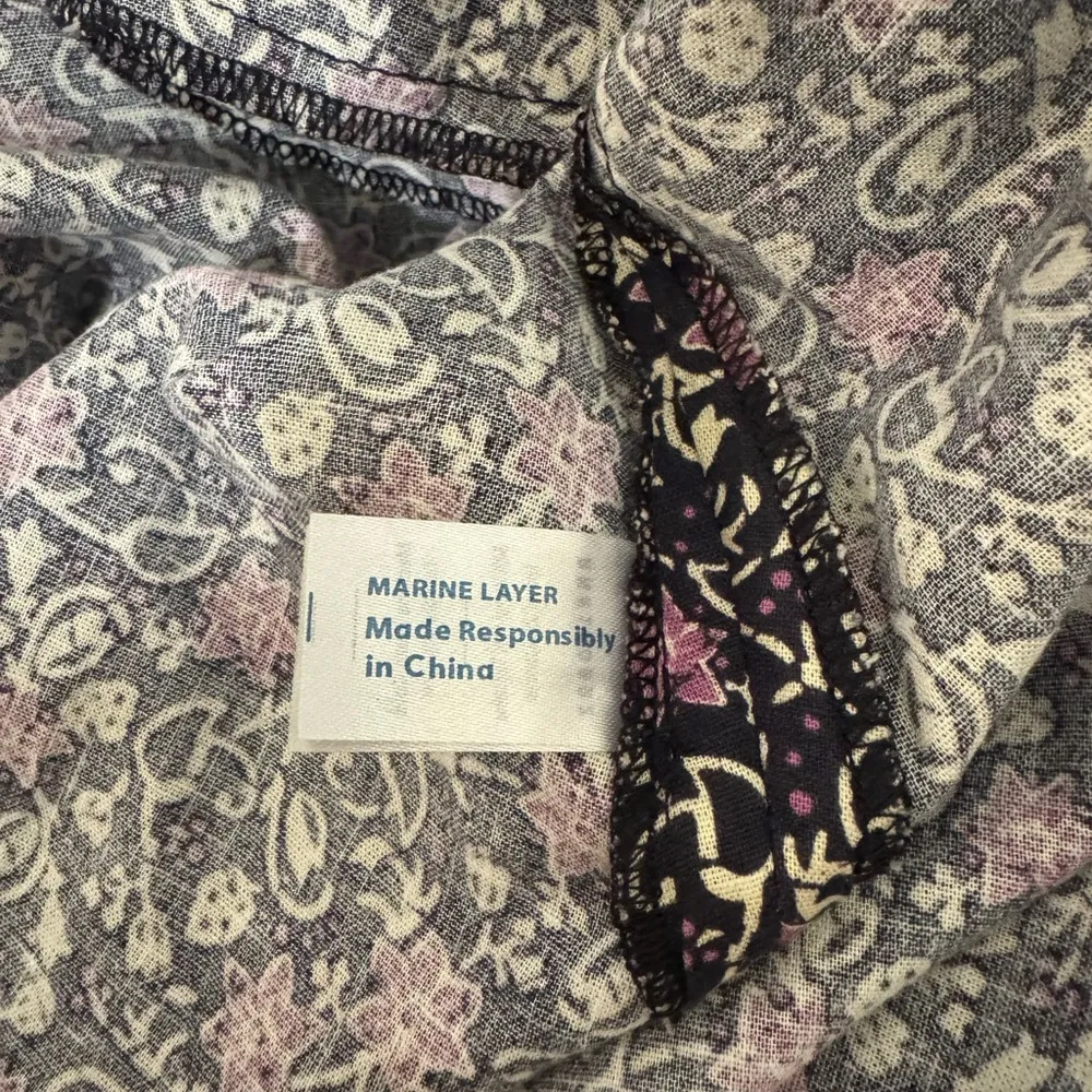 Women’s Marine Layer Emlyn black & purple floral v-neck hemp blend midi dress M - Image 4