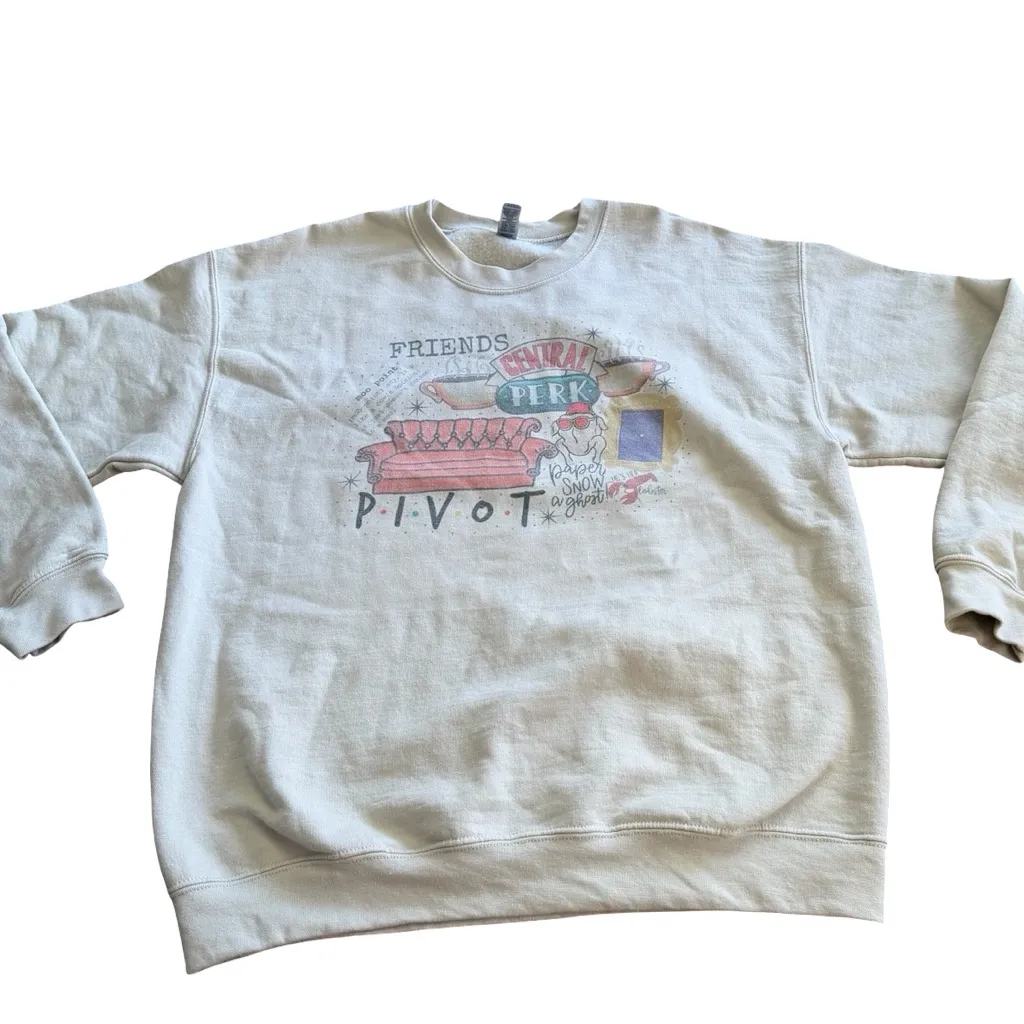 👕 FRIENDS Women’s Cream Crewneck Sweatshirt Size Large TV Show Graphic Pullover - Image 3