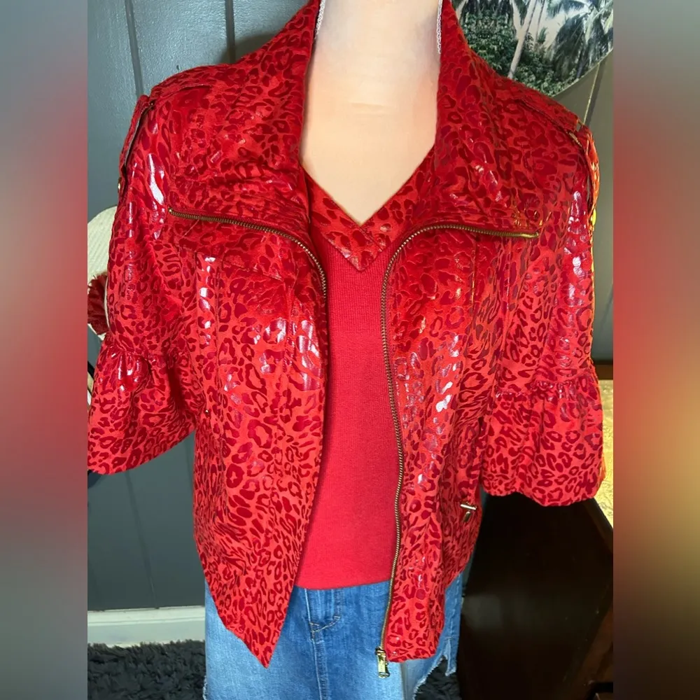 Vintage Red Leopard Print Jacket & Sleeveless Shirt Combo Medium - Image 6