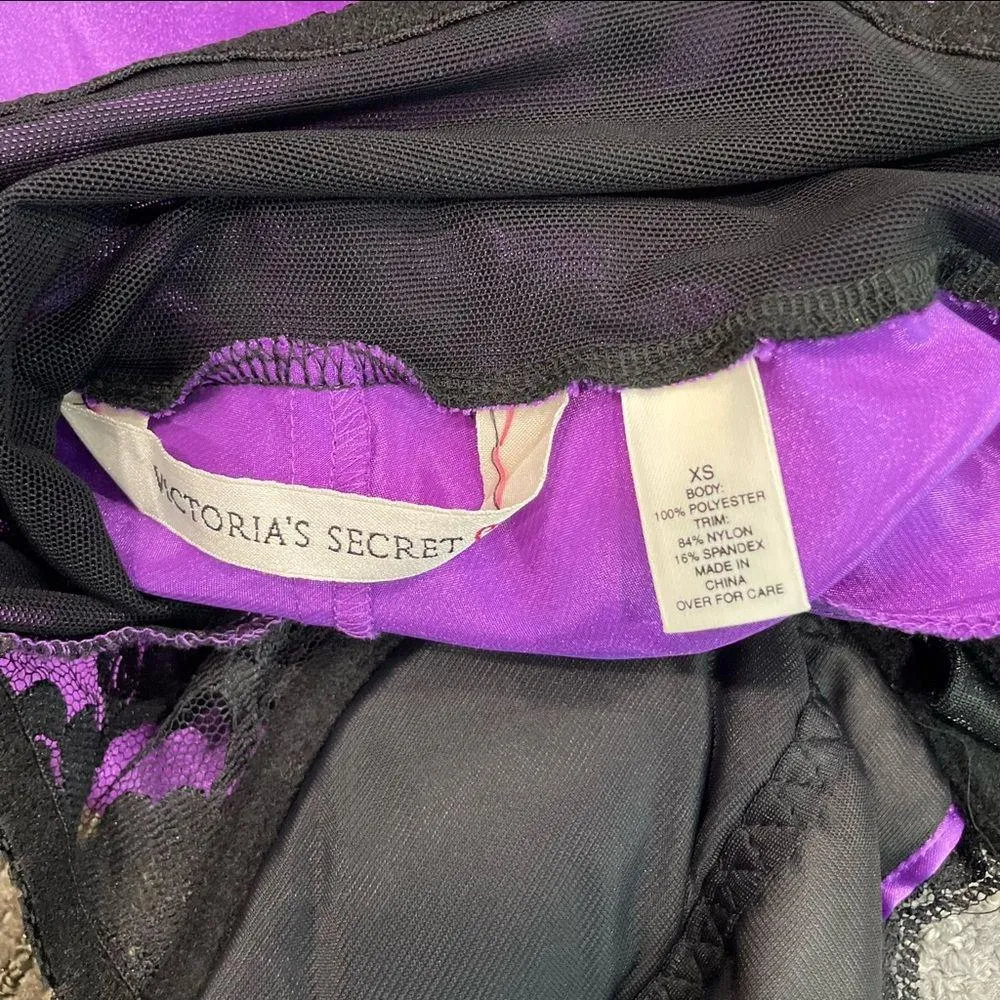 Vintage 90s Victoria’s Secret Purple Satin Lace Midi Slip Dress Slit Sz XS - Image 11