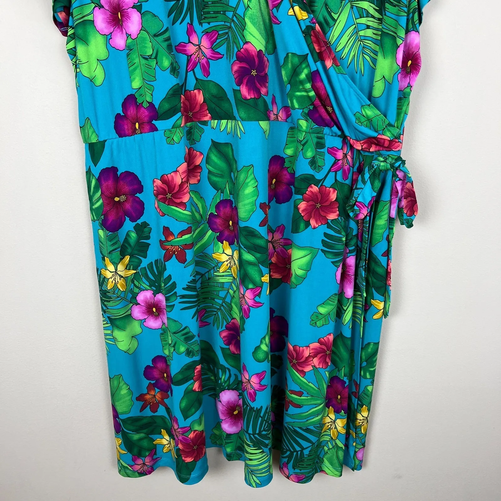 Susan Graver Dress Womens 3X Faux Wrap Liquid Knit Colorful Tropical Floral Plus - Image 4