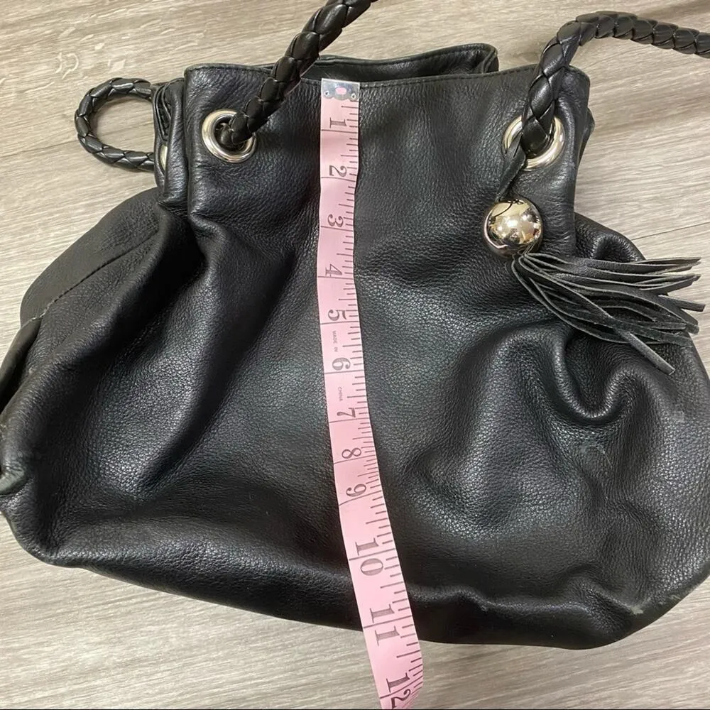 FURLA Drawstring Leather Hobo Black Bag - Image 9