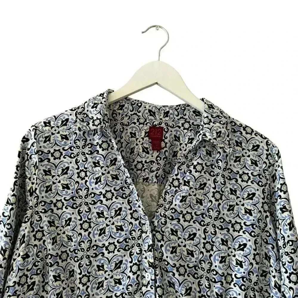 212 Collection Shirt Blouse Plus Paisley Cotton Spandex Floral SZ SZ 1X #1948 Blue - Image 8