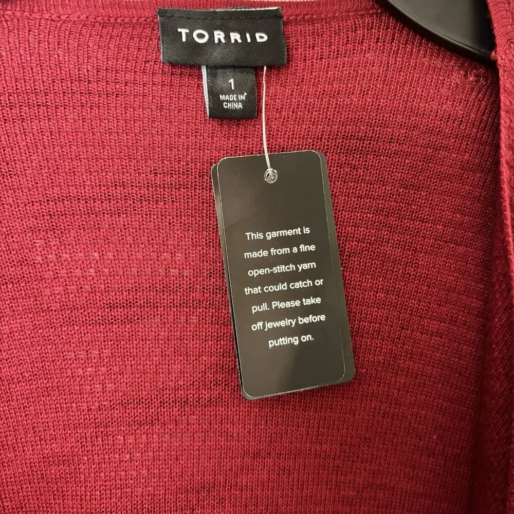 Torrid Cardigan Womens 1X Red Drape Waterfall Stretch Open Sweater - Image 7