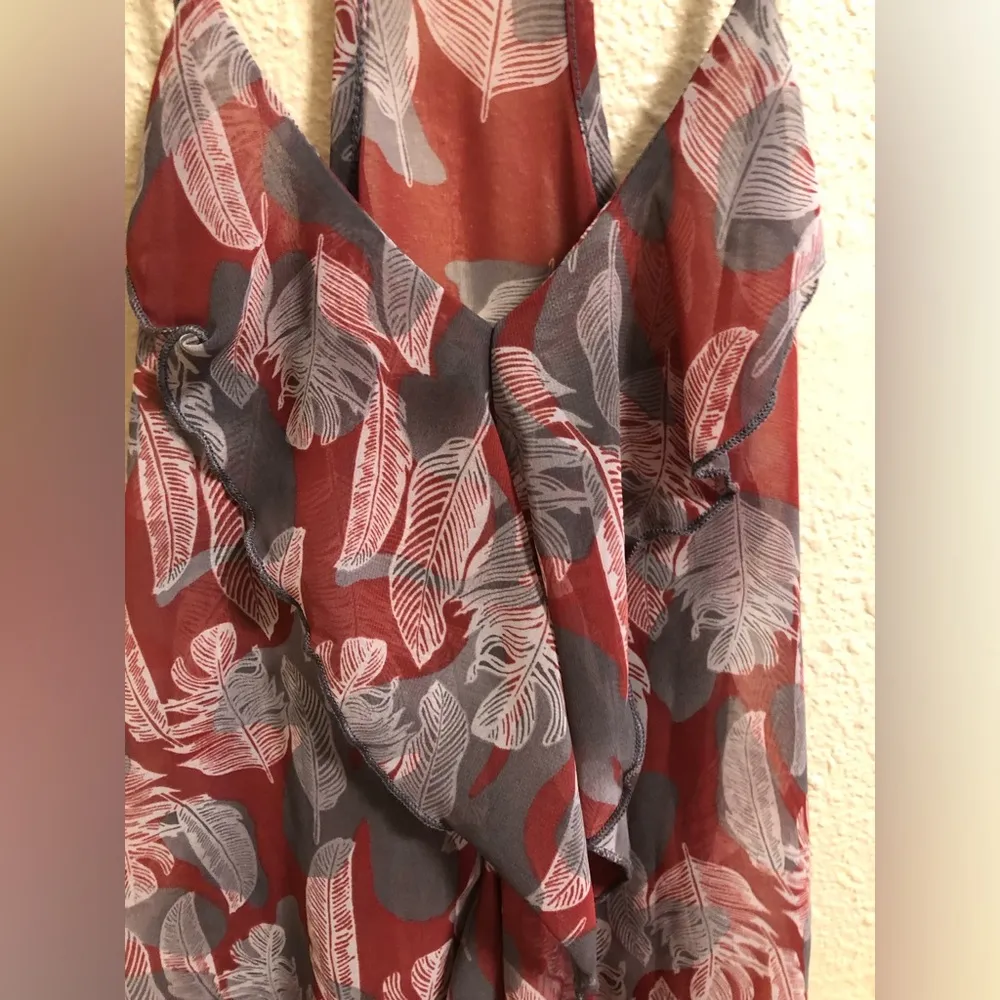 Shasa Leaf Print Sheer Sleeveless Top S - Image 5