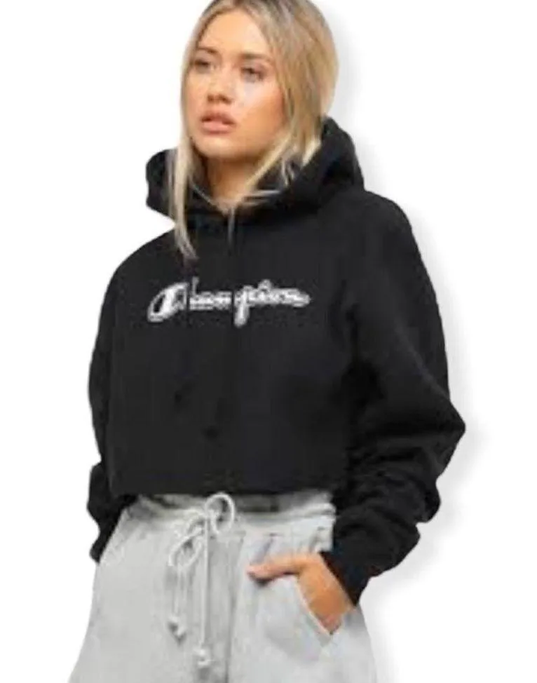 Champion Black Reverse Weave Embroidered Cropped Hoodie Sweatshirt - Image 11