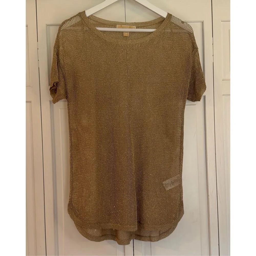 Michael Michael Kors gold mesh short sleeve top small - Image 3