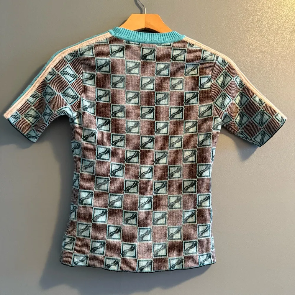 We11Done Graphic Mix Logo Short Sleeve Sweater Blue - Image 5