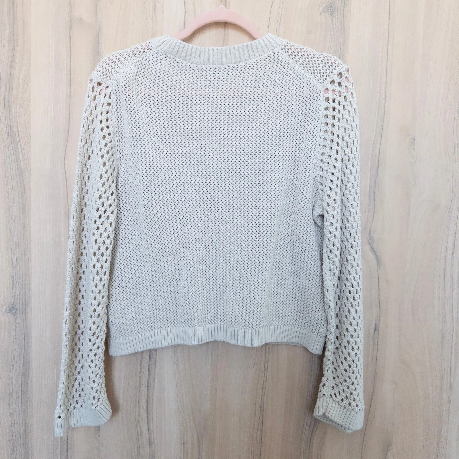J. Crew Womens Crochet Knit Sweater Top Sz L Cream Long Sleeve Minimalist Preppy - Image 5