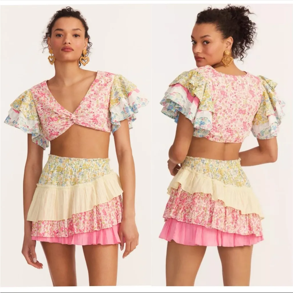LoveShackFancy Two Piece Kielle Crop Top & Mayze Ruffle Mini Skirt size XS - Image 2