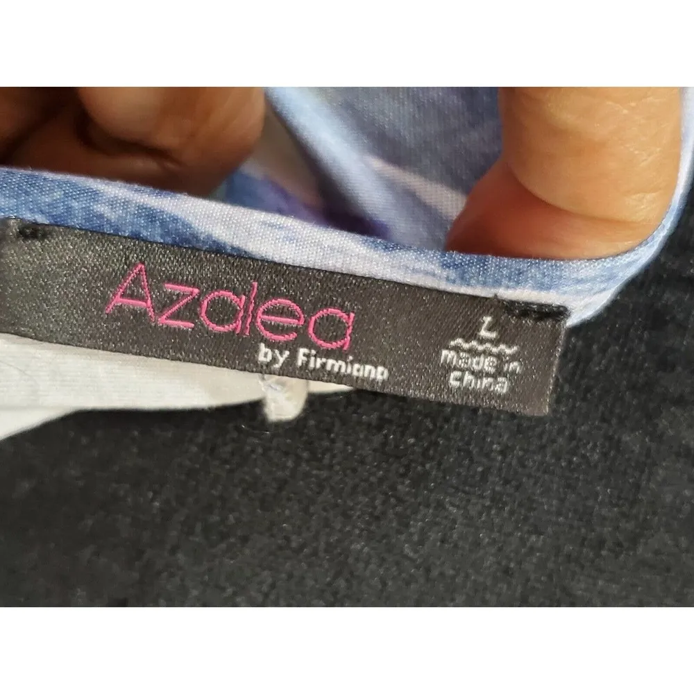 Azalea Women Blue Floral Polyester Round Neck Long Sleeve Top Blouse Size Large - Image 8