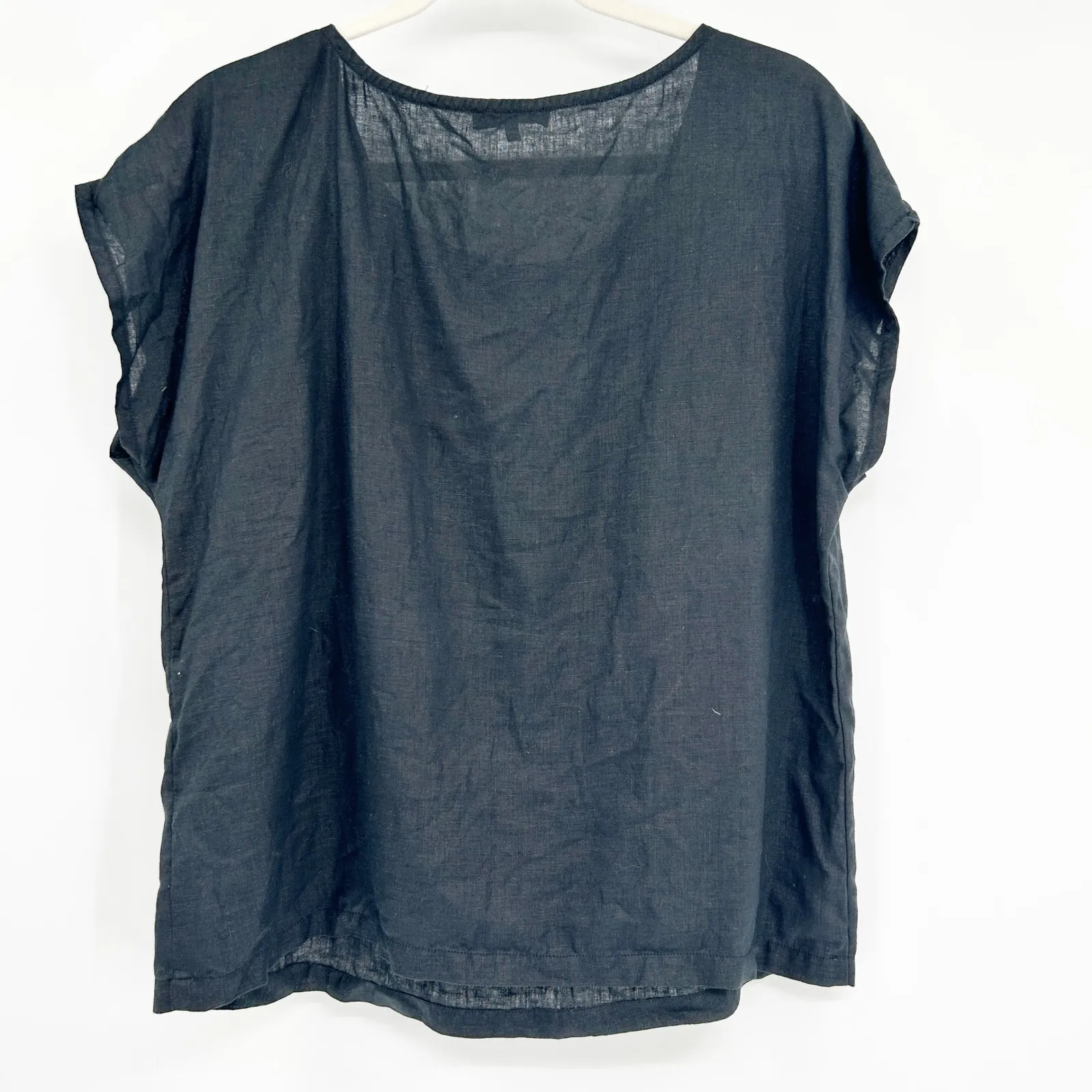 Quince Womens Black 100% European Linen Short Sleeve Relaxed Fit Pajama Top M - Image 9