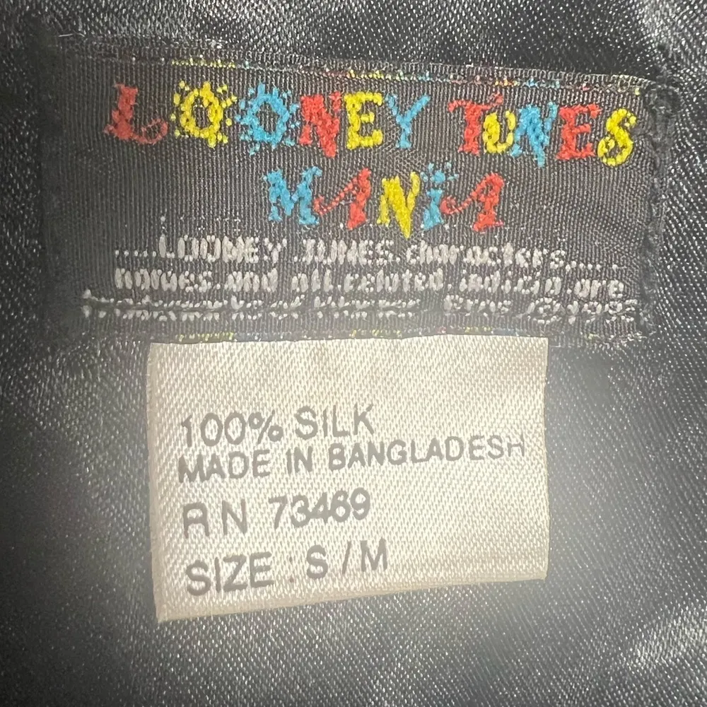 Vintage Looney Tunes Mania Silk Vest S/M Bugs Bunny Tweety Marvin 90s Black - Image 4