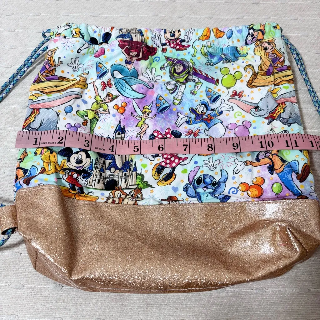 Hand‎ made Disney Drawstring bag with Stitch,Mickey Mouse, Minnie Mouse, Goofy Gold - Image 5