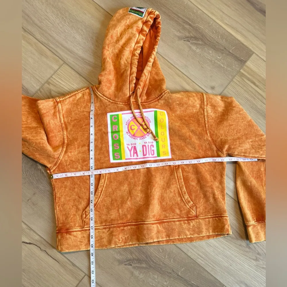 Cross Colours Cropped Hoodie Post Hip Hop Nation Ya Dig Size Medium Orange - Image 3