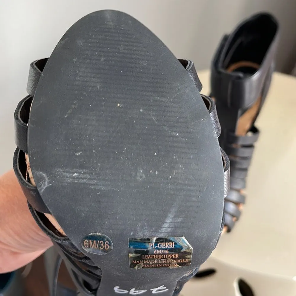 🔥BCBG GENERATION Gerri Black‎ Leather Upper Heels Cork foot bed. Size 6M - Image 7