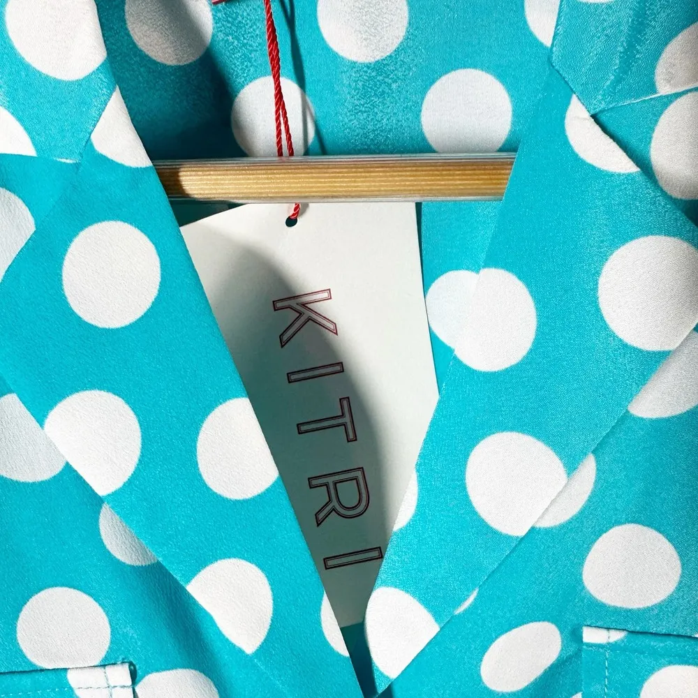 Kitri Ramona Polka Dot Boxy Blouse Top Short Sleeve Blue White Size US 4 - Image 5