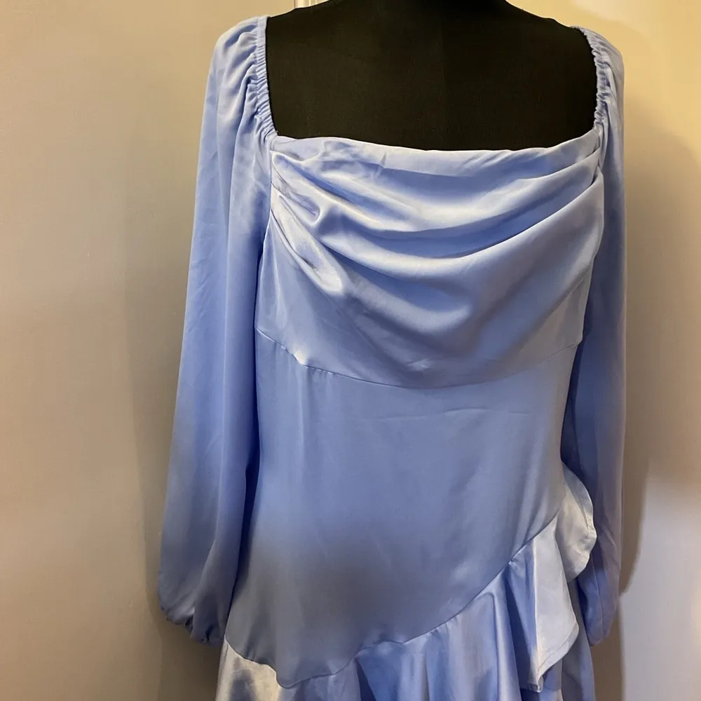 6. SHEIN Baby Blue Asymmetrical Balloon Sleeve Short Dress With Ruffle Trim SZ L - Image 3