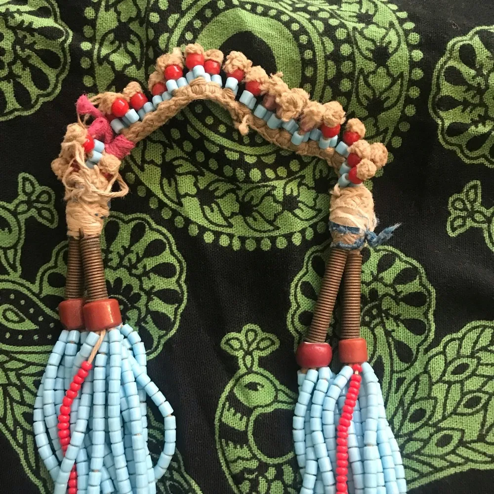 VINTAGE / ANTIQUE TRIBAL AFRICAN FULANI necklace glass TRADE BEADS COLLECTIBLE Blue - Image 2