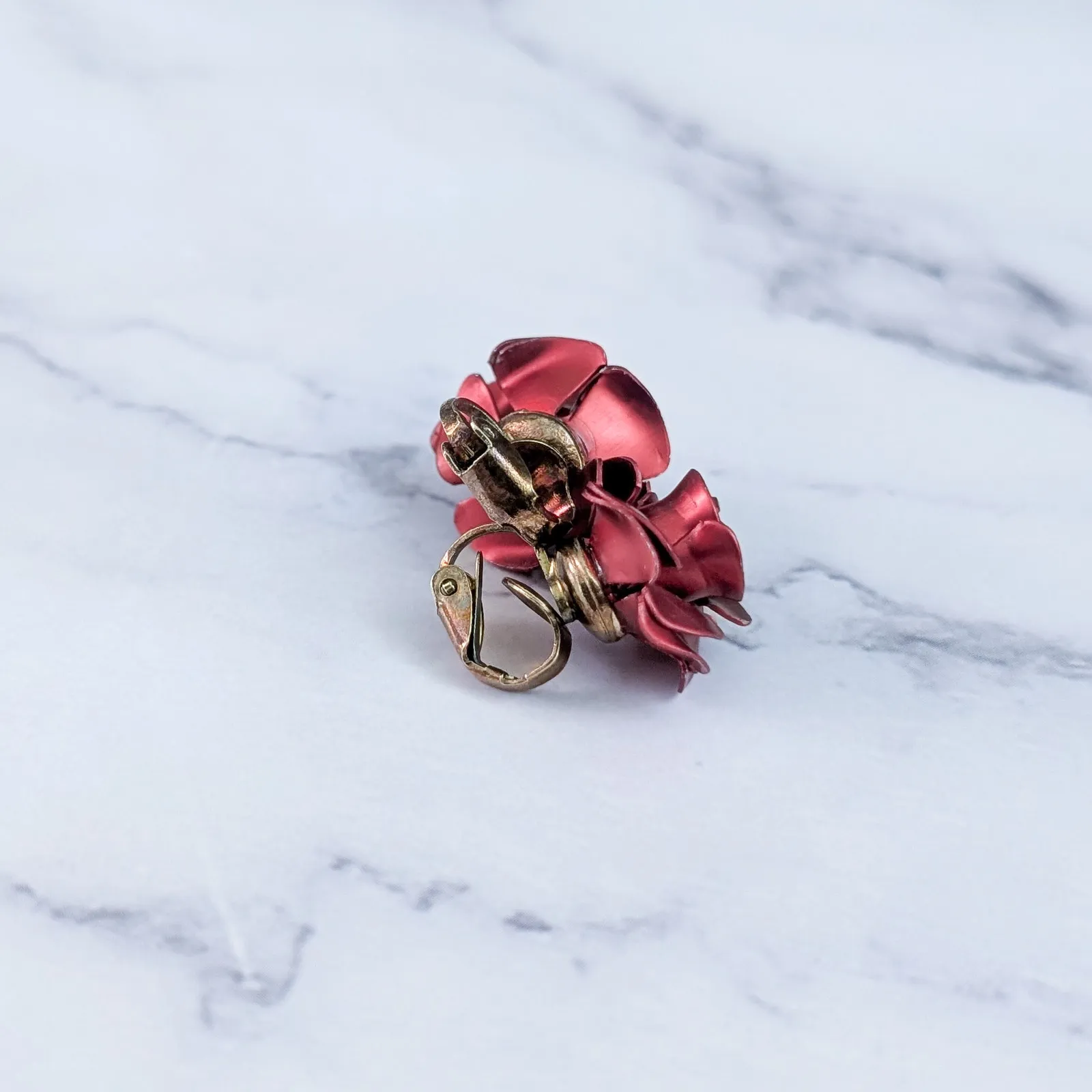 Vintage Clip On Earrings Red Rose - Image 9