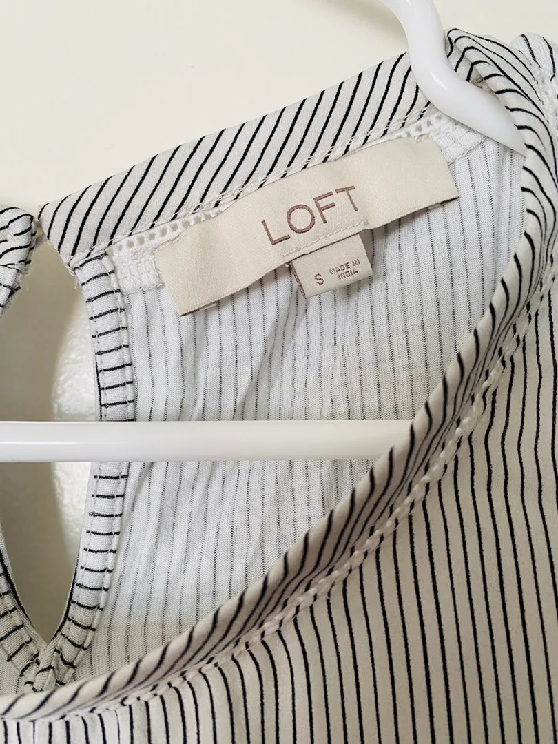 Loft Striped Perforated Lacy Mixed Top - Image 7