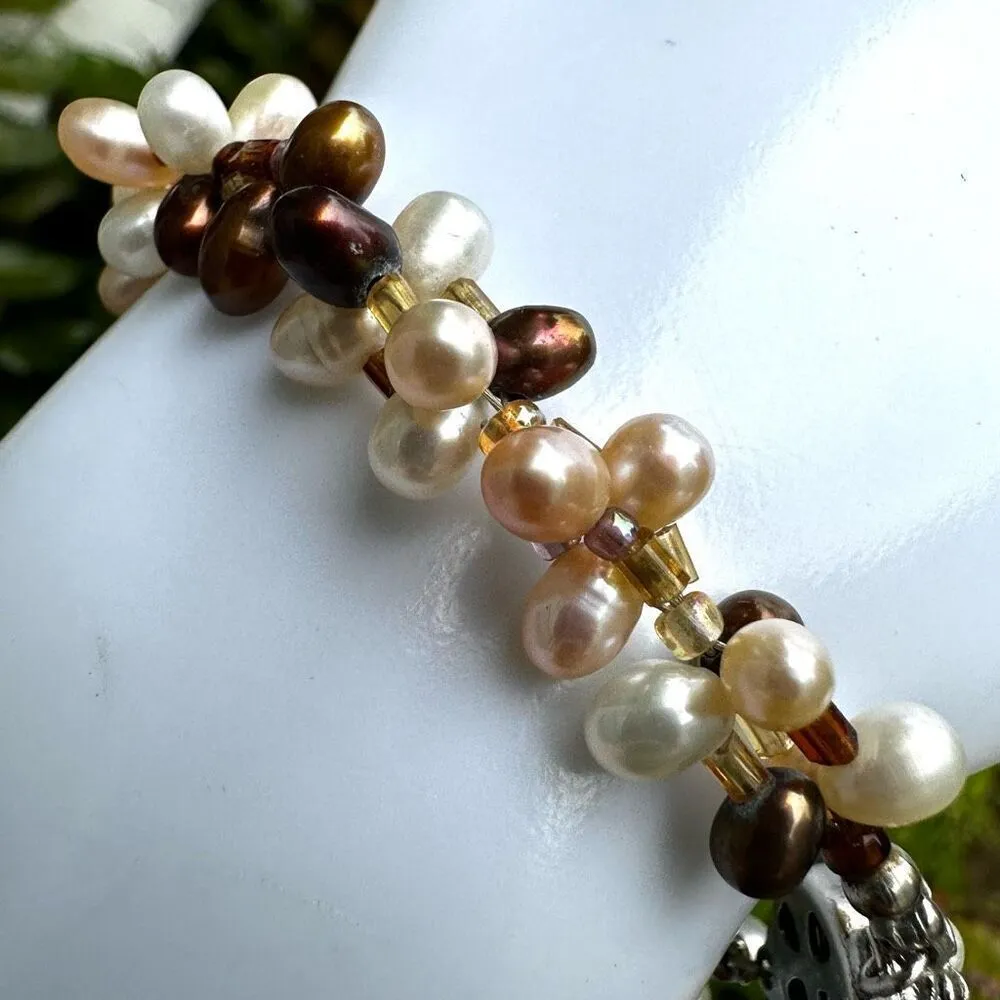fresh water pearl tri color cluster bracelet - Image 4