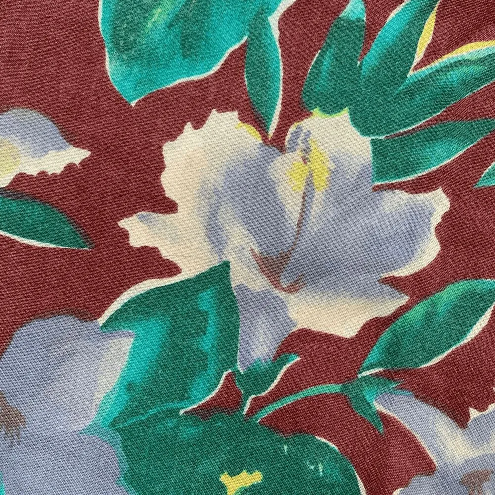 Vintage Handmade Floral Shorts Maroon Yellow Tropical Hibiscus Print High Waist Red Size 1X - Image 4