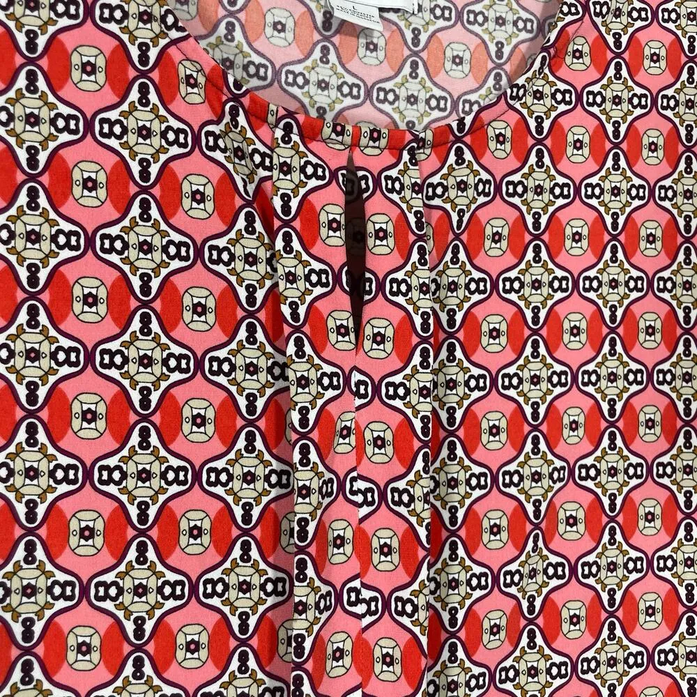 Liz Claiborne Women's Red Medallion Print Boxy Top - Size Large - Preppy Career - Image 3