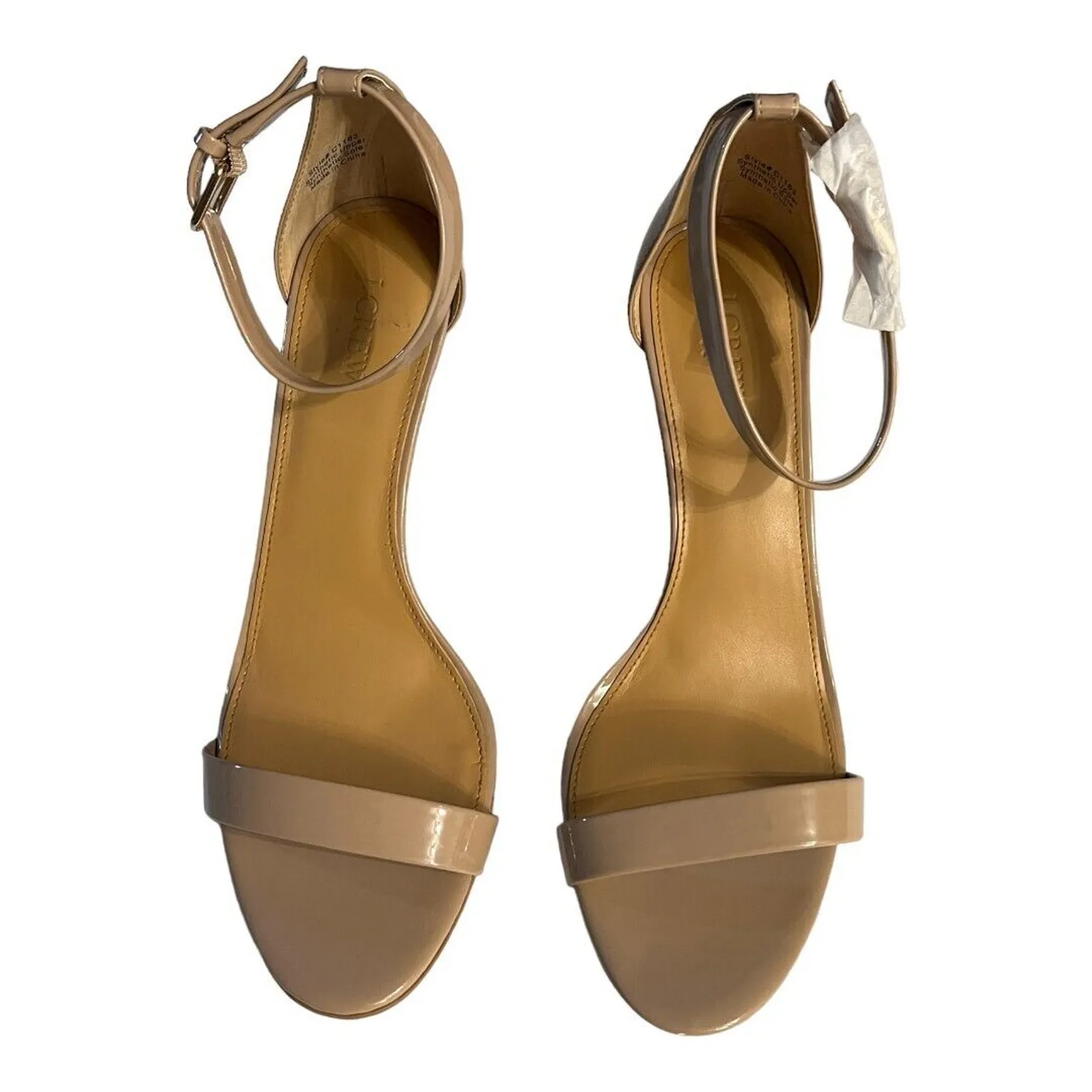 J.Crew Nude Patent Leather Ankle Strap Heels Sandals Womens 12 Beige Dress Shoes Tan - Image 2