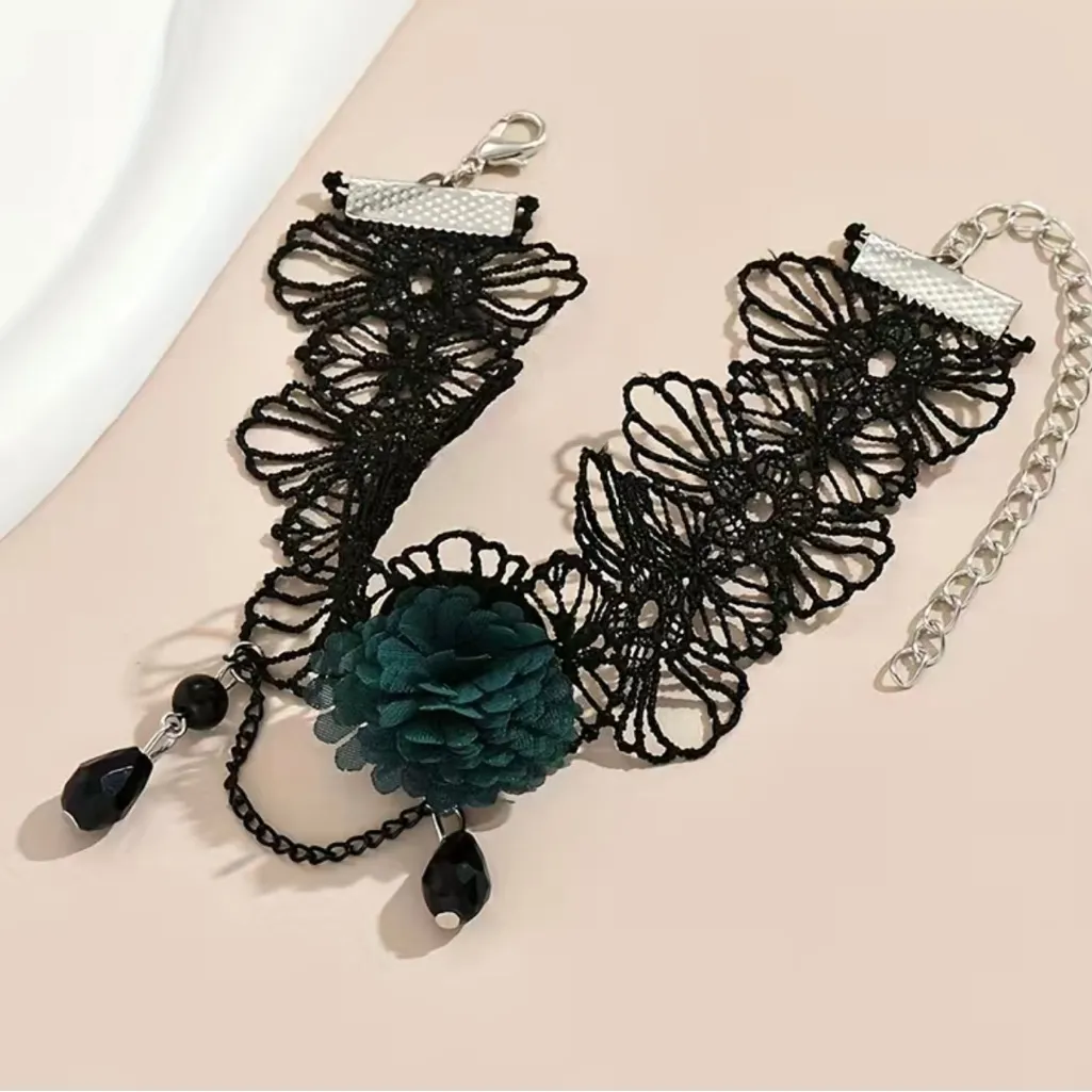 Retro/Vintage Style Hallow Black/Green Flower Lace Anklet Faux‎ Fashion Jewelry Black - Image 6