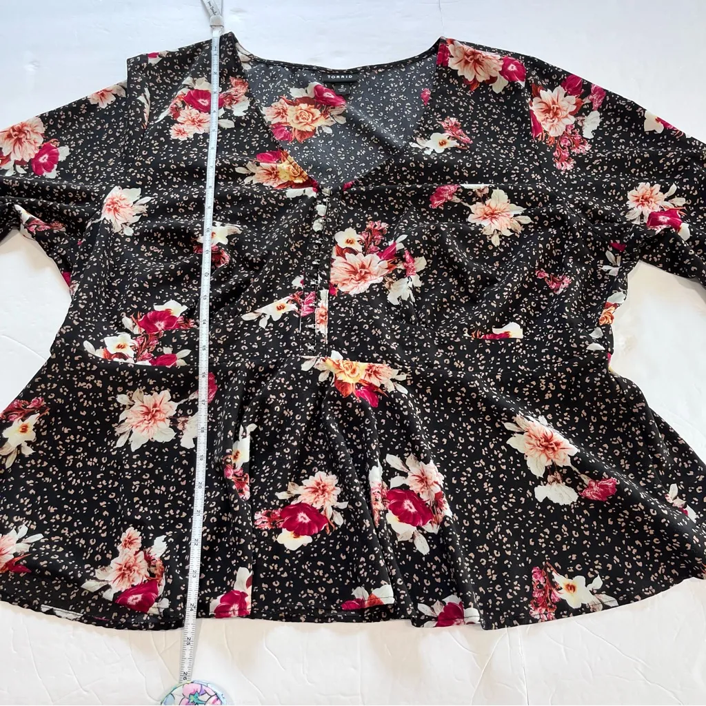 Torrid Floral Animal Print Cropped Peplum 3/4 Sleeve Corset Top‎ Size 2X - Image 10