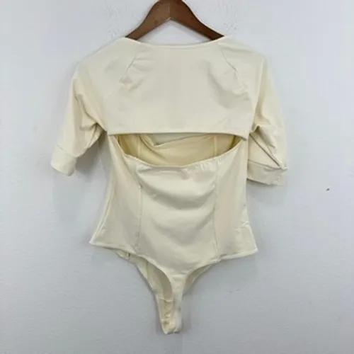 Intimately Free People Bodysuit‎ Square Neck Cutout Cream Fitted Sexy Top Size L - Image 9