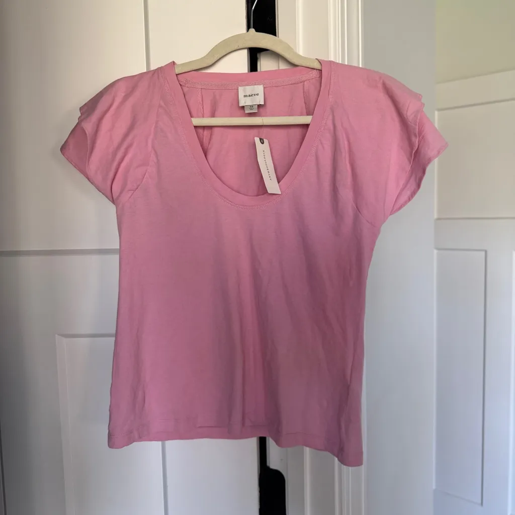 NWT Maeve Anthropologie Pink T-Shirt Ruffle Sleeve New - Image 3