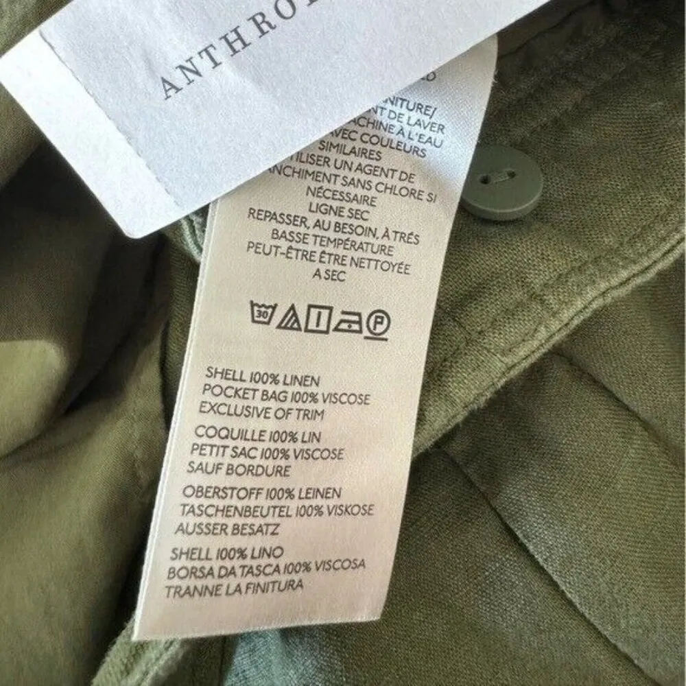 ANTHROPOLOGIE Ankle Tie Linen Trousers Dark Green Size 12 NEW - Image 16