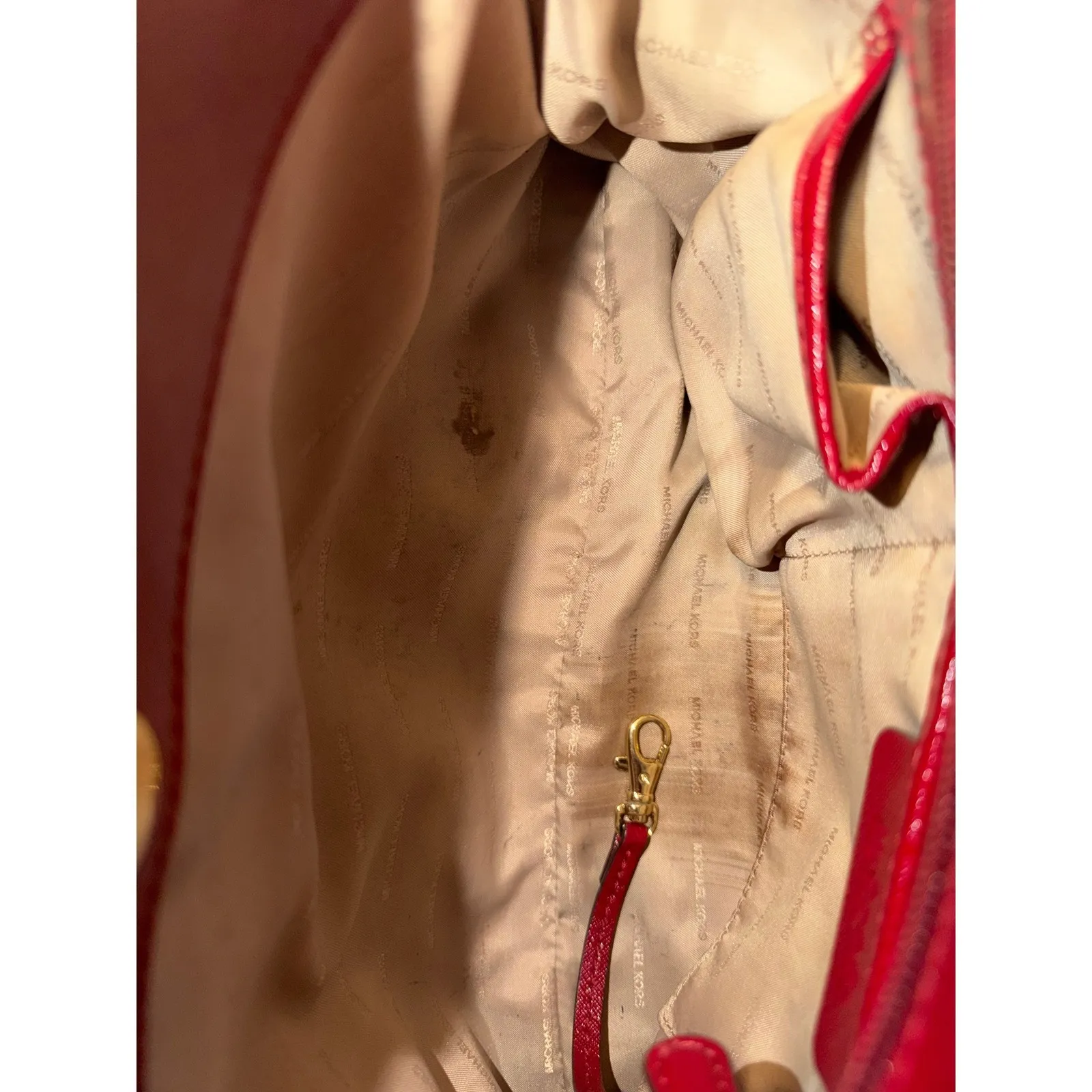 Michael Kors Handbag Tote Brown Signature Red Leather Convertible Strap - Image 5