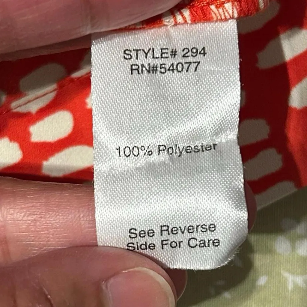 Cabi Women’s Blouse Size M Orange White Geometric Print Sleeveless Top - Image 5