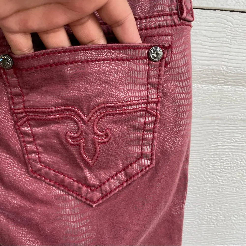 Rock Revival Womens Jeans Red Skinny Python Snake Print Fleur Di Lis 27 - Image 9