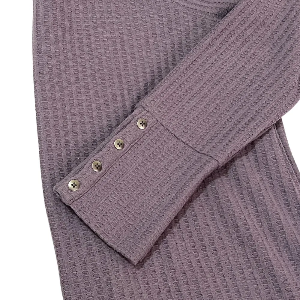 Chaser X-LARGE Purple Waffle Knit Thermal Button Cuff Pullover Long Sleeve Top - Image 7