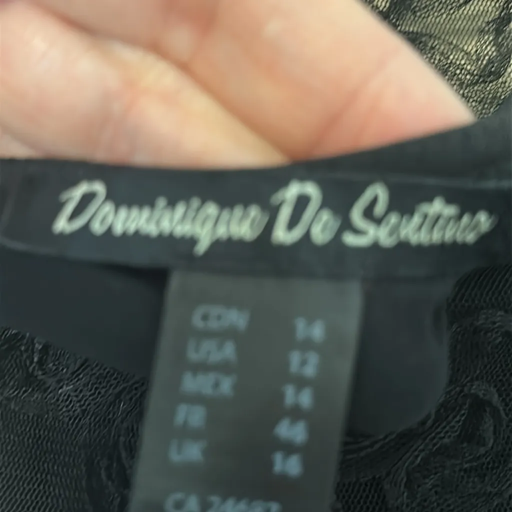 Dominique‎ de Sentino Beautiful sheer Black Lace Top Size 12 - Image 5