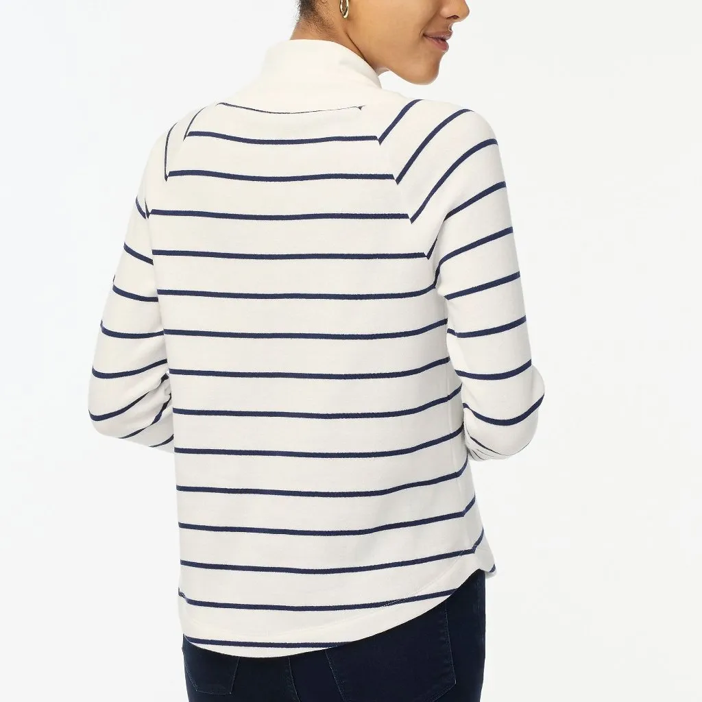 J. Crew Striped Wide Button-Collar Pullover Sweatshirt Ivory Navy Stripe 2X - Image 2