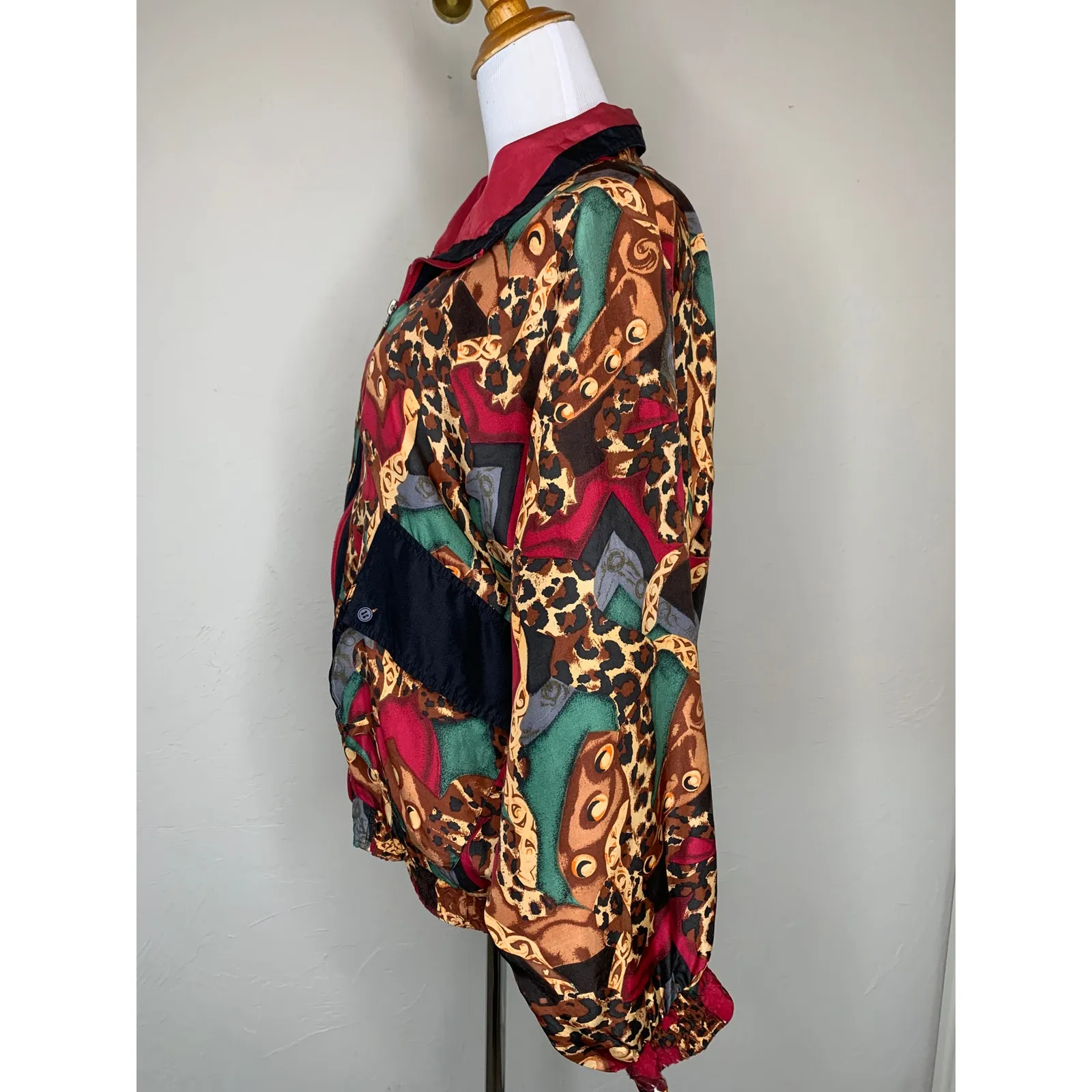 Vintage Silk Track Jacket Y2k 90s Boho Indie Sleaze Sz Small Streetwear Red - Image 3