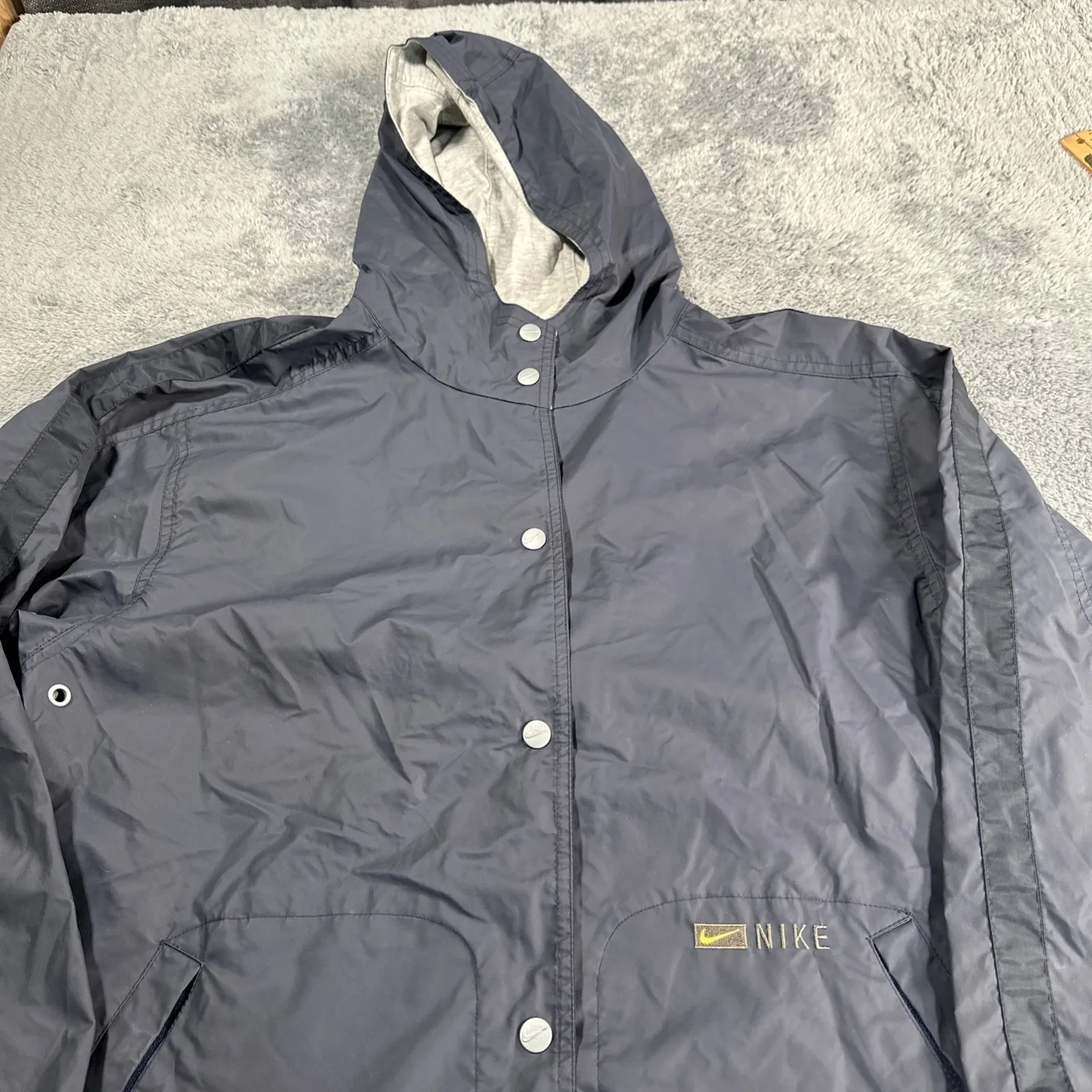 Vintage Nike Jacket Woman's SZ S Blue Windbreaker Rain Coat Y2K 90s Spellout - Image 2