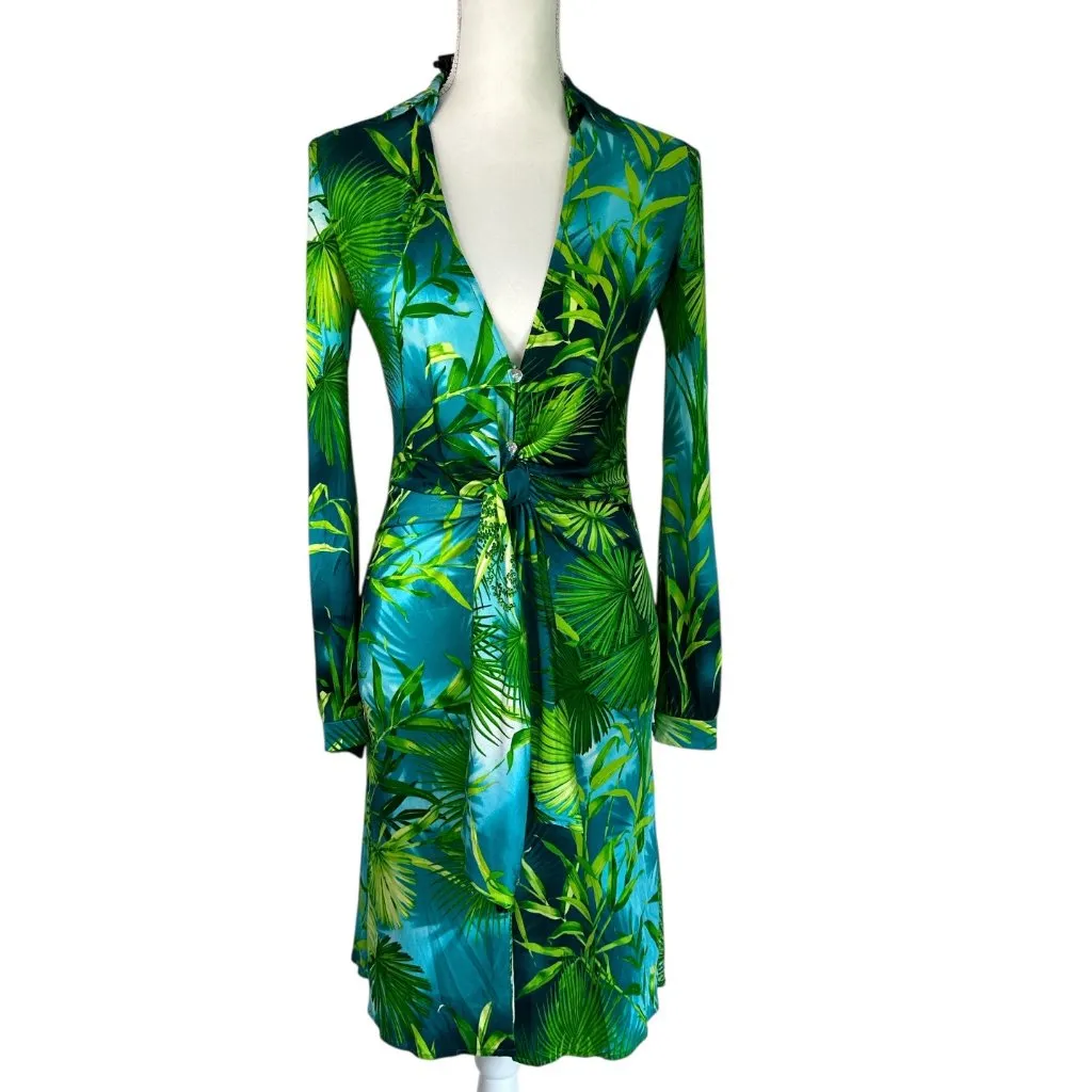 Versace FWRD Renew Knee-Length Dress in Green Palm 38 Womens Jersey Long Sleeve - Image 4