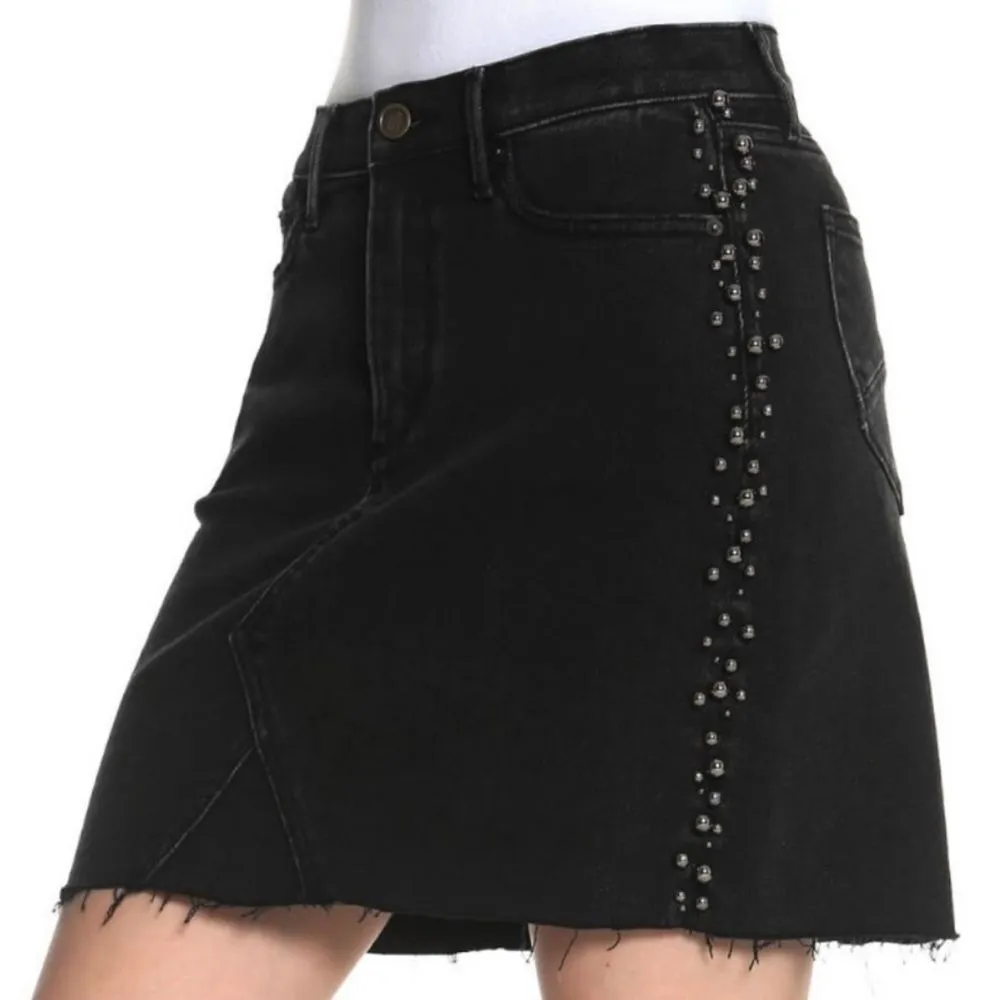 Driftwood Stef Faux Pearl-Embellished Black Denim Skirt - Image 10
